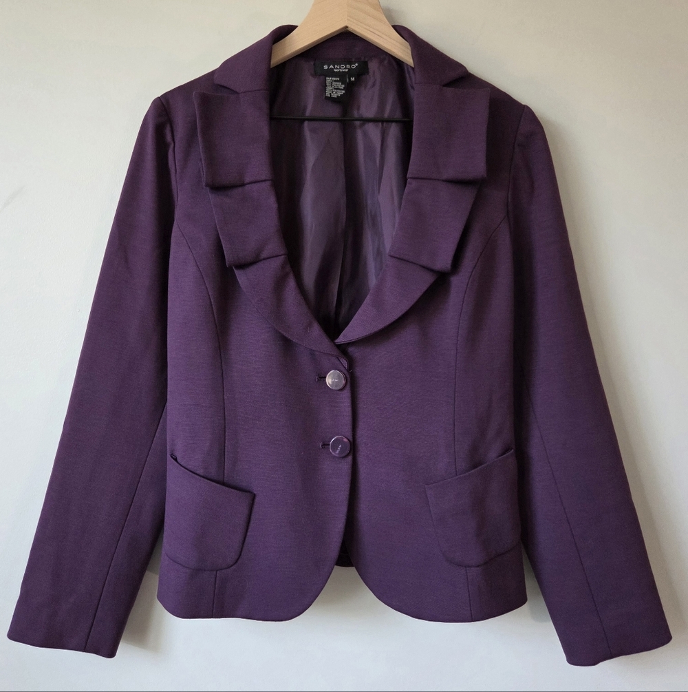 Sandro Purple Tailored Blazer Ruffle Collar Structured Jacket Womens Size Medium